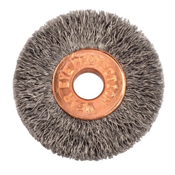 Weiler 1-1/4" Dia Crimped Wire Wheel, .006" Steel Fill, 1/4" Arbor Hole 15111